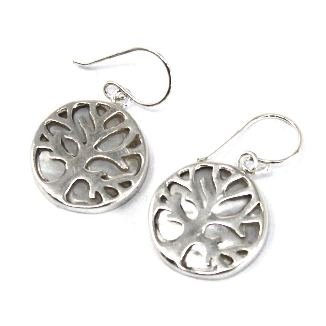 15mm Tree of Life Silver Earrings - Mother of Pearl