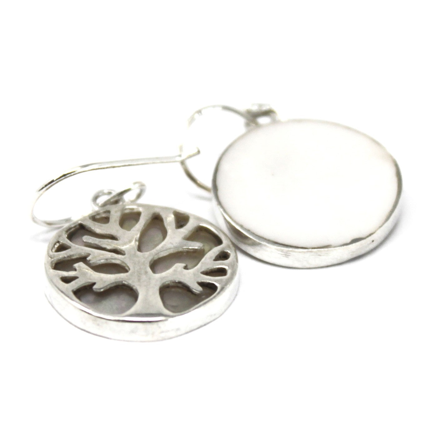 15mm Tree of Life Silver Earrings - Mother of Pearl
