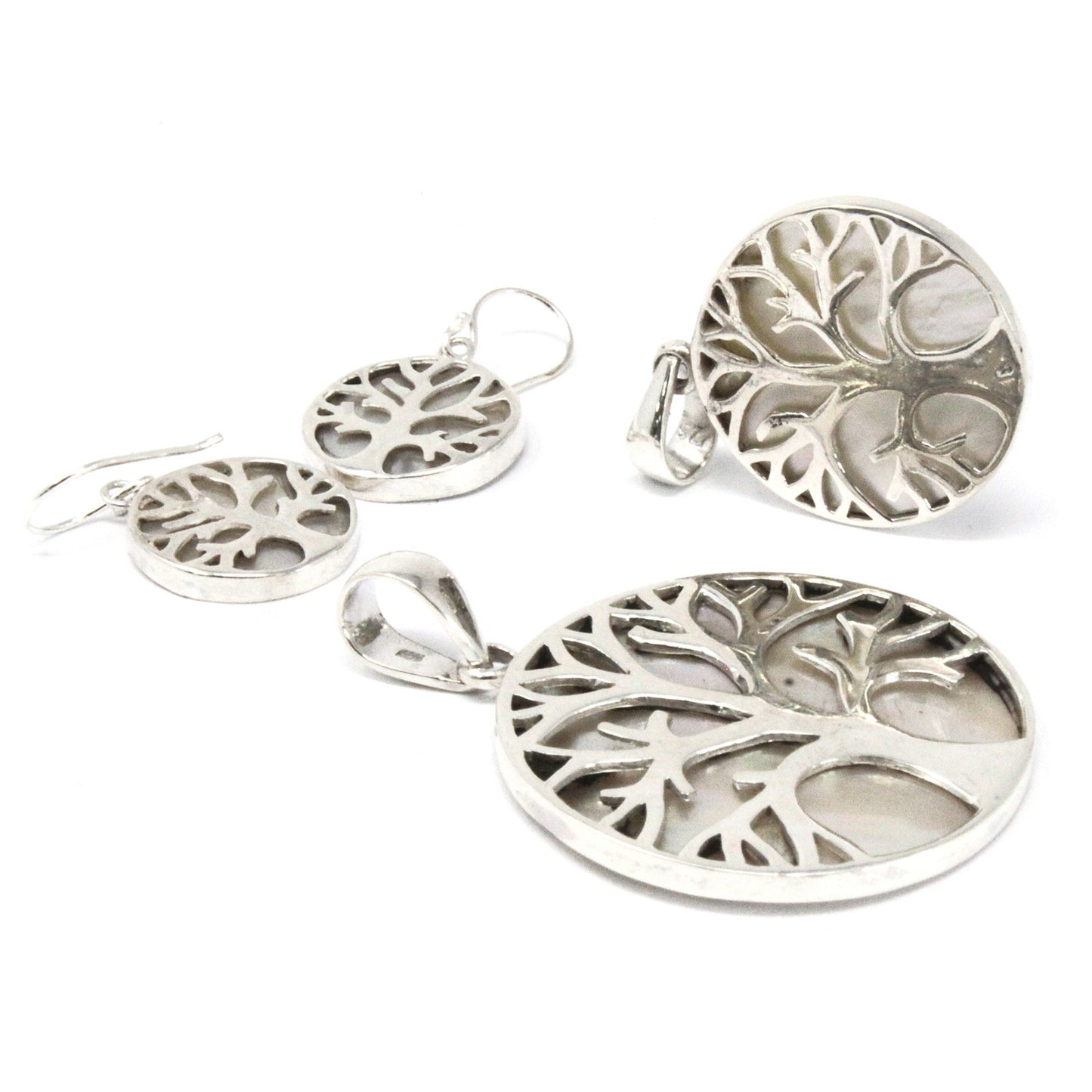 15mm Tree of Life Silver Earrings - Mother of Pearl