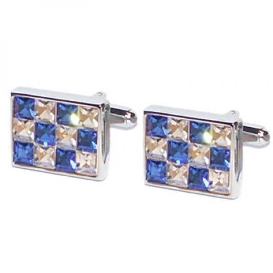 Clear & Blue Crystals Rectangular Classic Cufflinks | Ashton and Finch