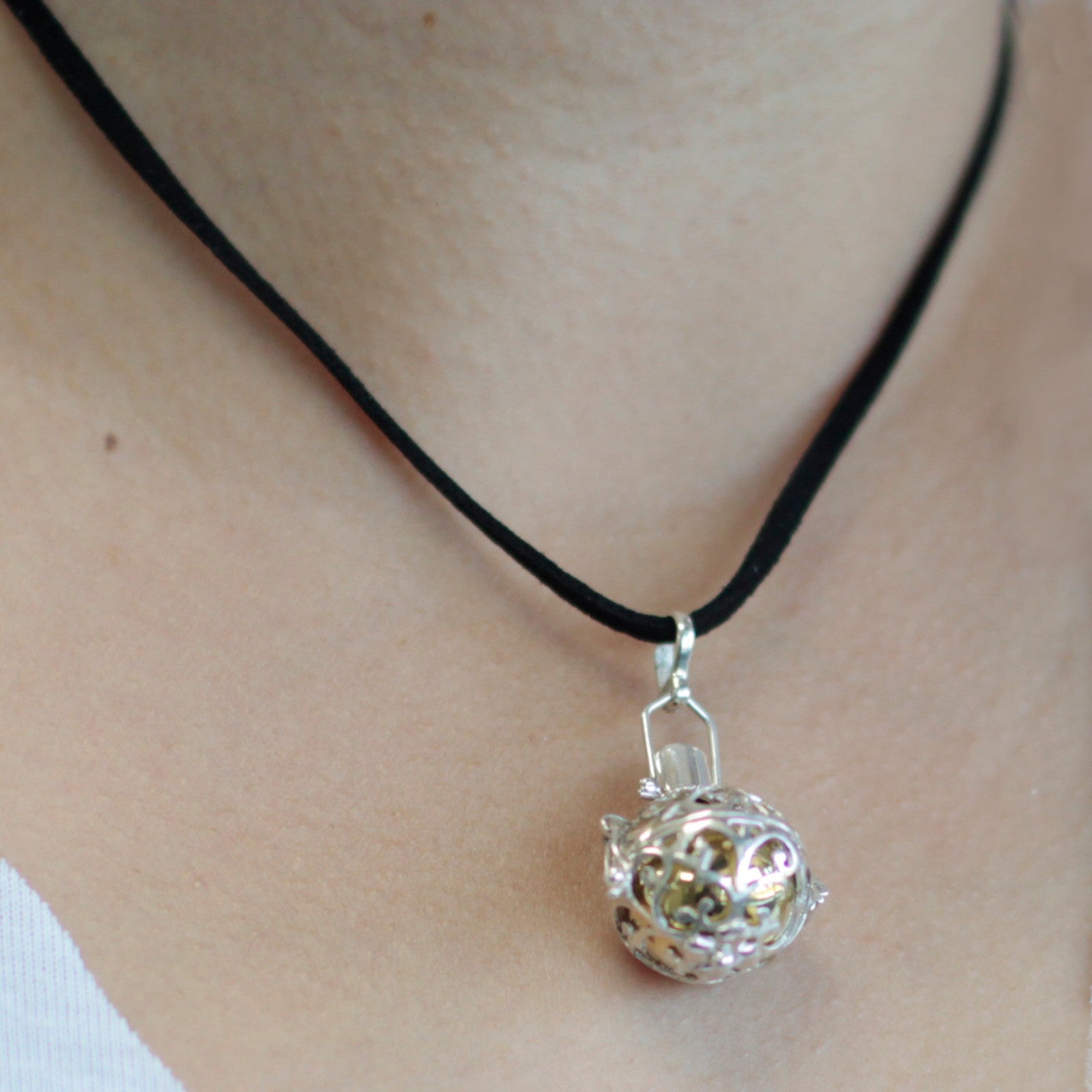 18mm Silver Night-time Angel Bell Necklace