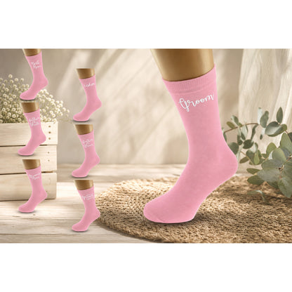 Groom Socks Wedding Pink Design in a themed gift-guide setting