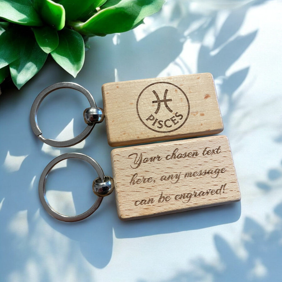 Personalised Wooden Pisces Zodiac Keyring Gift  | Ashton and Finch
