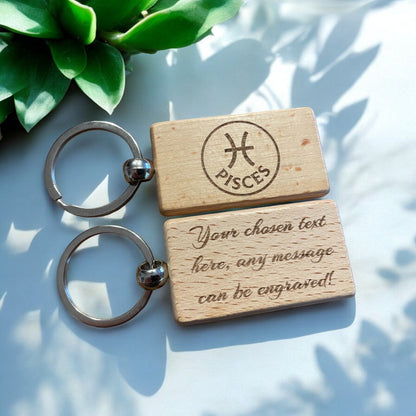 Personalised Wooden Pisces Zodiac Keyring Gift  | Ashton and Finch