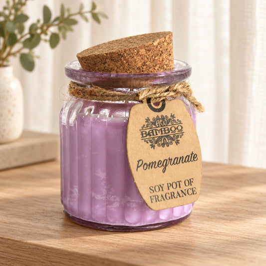 Pomegranate Soy Scented Candle in a muted gift setting