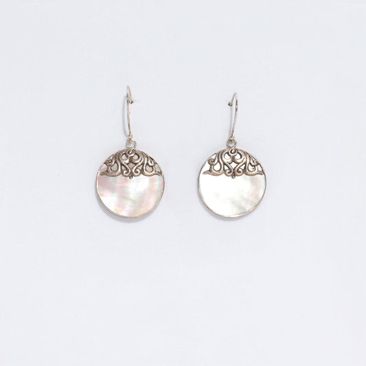 Shell and Silver Classic Disc Earrings - Mother of Pearl
