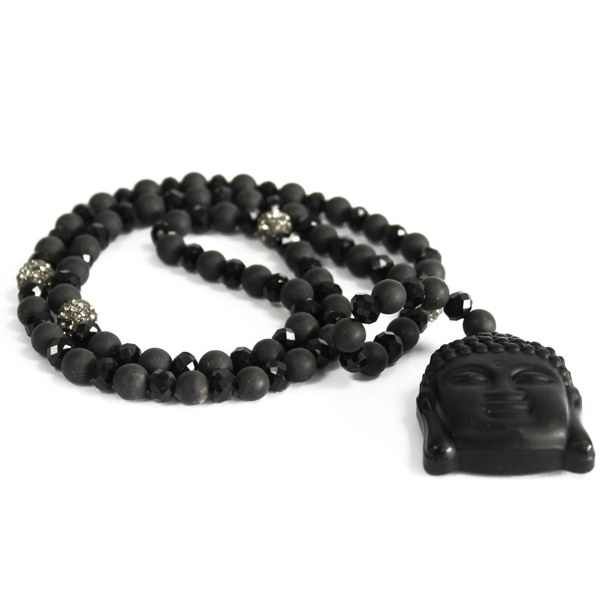 Black Stone Buddha Necklace with Gemstone Pendant on Cord