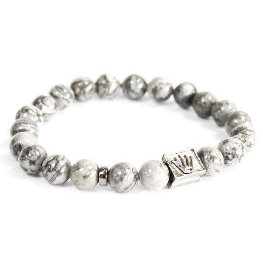 Crown Ingot and Grey Agate Gemstone Bracelet
