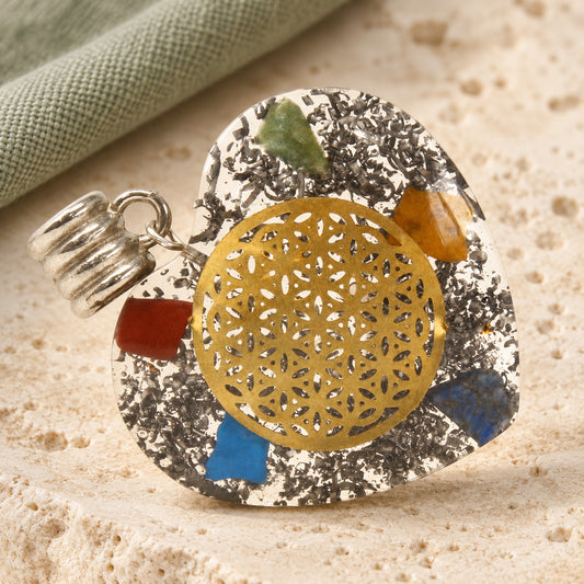 7 Stone Chakra Heart Necklace in a muted gift setting