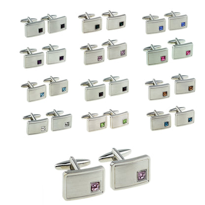 Light Brushed Rhodium Plated Birthstone / Anniversary year Cufflinks | Ashton and Finch