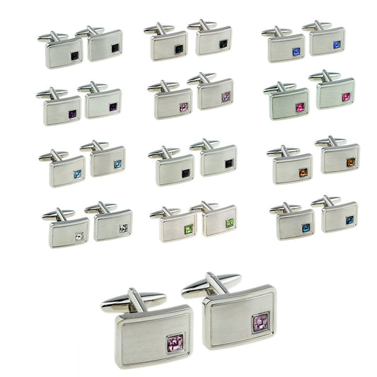 Light Brushed Rhodium Plated Birthstone / Anniversary year Cufflinks | Ashton and Finch