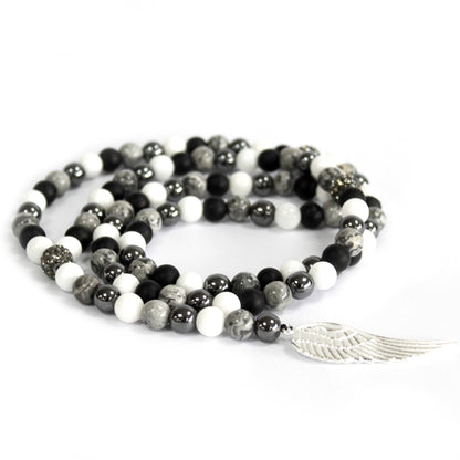 Angel Wing and Grey Agate Gemstone Necklace