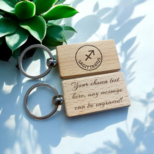 Personalised Wooden Sagittarius Zodiac Keyring Gift  | Ashton and Finch