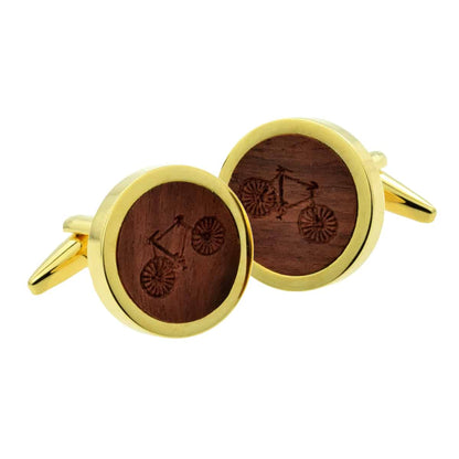 Wooden Insert Bicycle Design Golden Cufflinks | Ashton and Finch