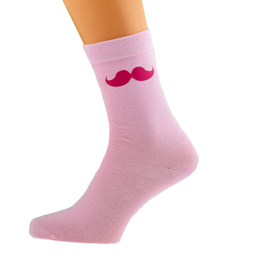 Pink Socks With Hot Pink Moustache Design| Ashton and Finch