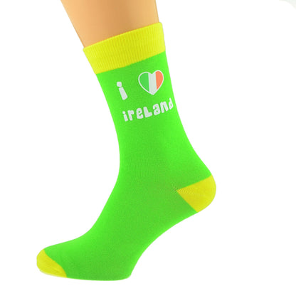 Lime Green Yellow Unisex Socks I Love Ireland Eire Irish Design| Ashton and Finch
