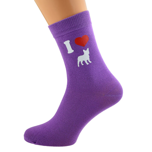 I Love French Bulldogs Womens Purple Dog Socks| Ashton and Finch
