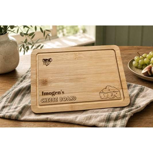 Personalised Cheese Board in a themed gift-guide setting