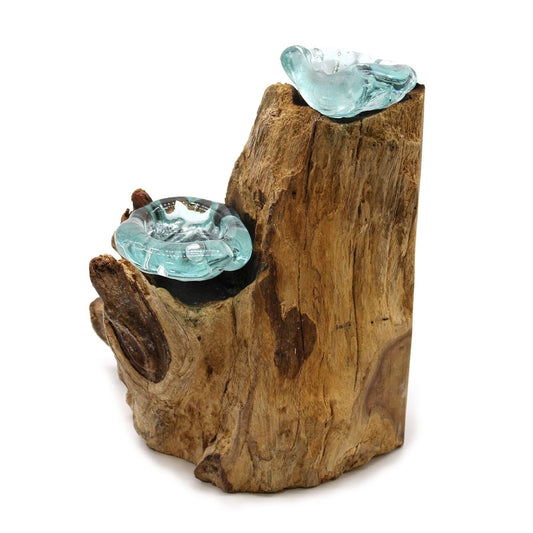 Molten Glass Double Candle Holder on Wood