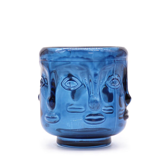 Buddha Faces Glass Candle Jar – Royal Blue