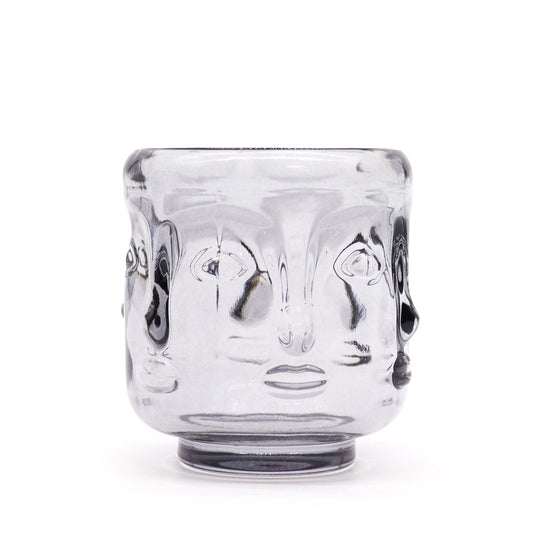 Buddha Faces Glass Candle Jar – Midnight Grey