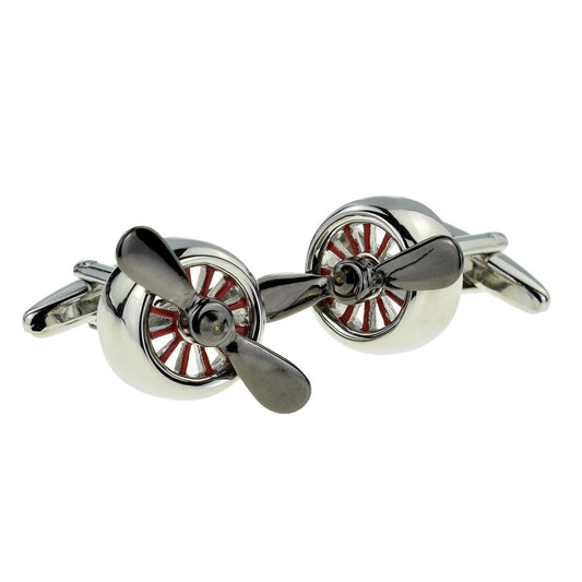 Three Colour Silver Black and Red Aircraft Propeller Cufflinks | Ashton and Finch