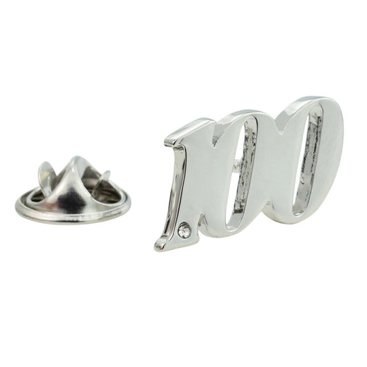Rhodium Plated 100 Lapel Pin Badge with crystal decoration (AJTP26)