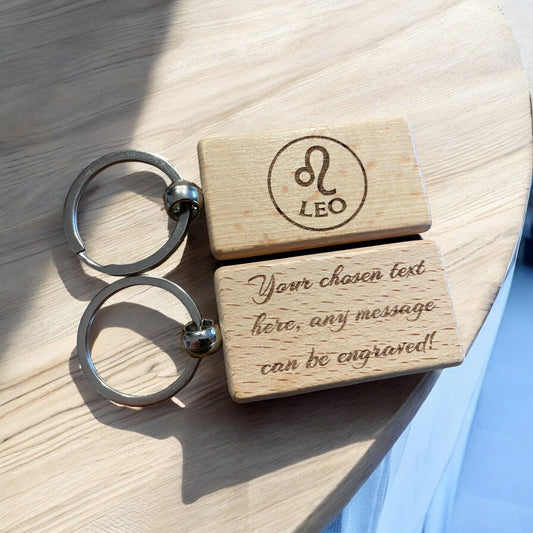 Personalised Wooden Leo Zodiac Keyring Gift  | Ashton and Finch