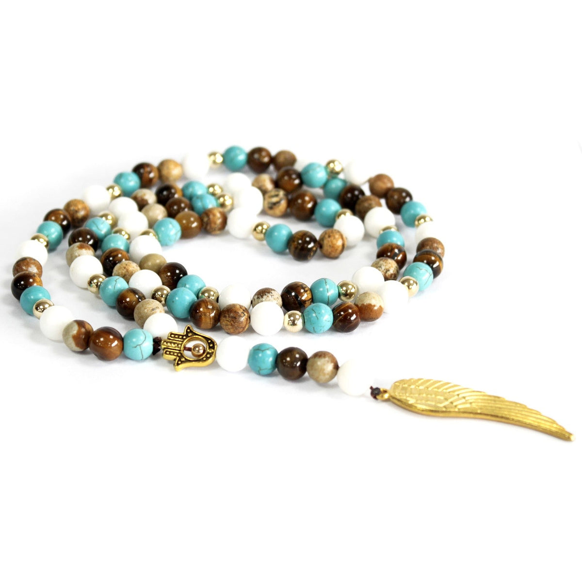 Angel Wing Gemstone Necklace with Multi Bead Pendant Design