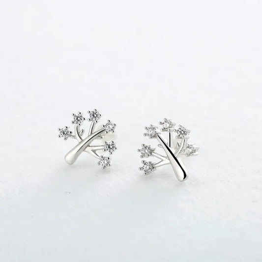 Tree Earrings With Zirconia Crystals Stud 925 Silver | Ashton and Finch