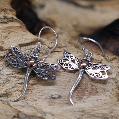 Silver and Gold Dragonfly Earrings