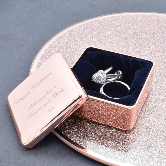 Rose Gold Square 55mm Trinket Box Engraved and Personalised  | Ashton and Finch