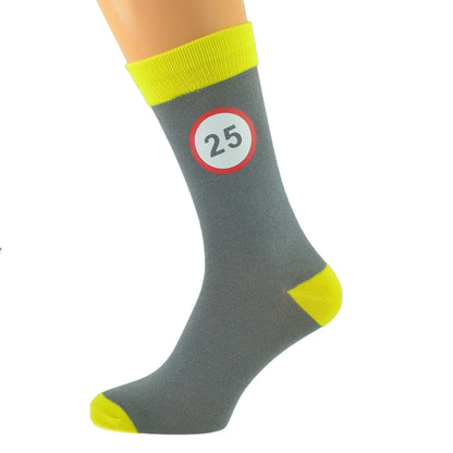 Ash Grey Yellow Unisex Socks Road Sign 25th Birthday Or Anniversary| Ashton and Finch