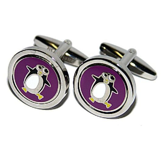 Purple Round Penguin Cufflinks | Ashton and Finch