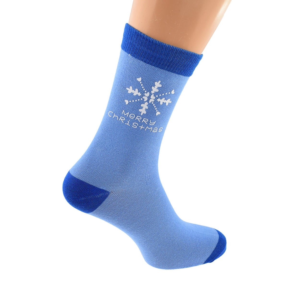 Two Tone Pale Blue Dark Blue Snowflake Merry Christmas Design Unisex Socks| Ashton and Finch