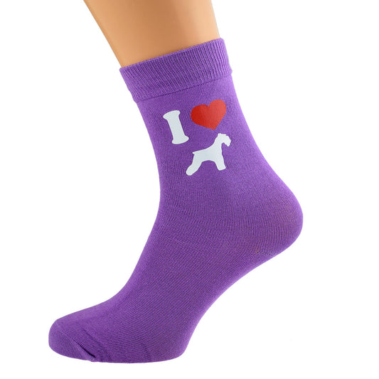 I Love Schnauzers Womens Purple Dog Socks| Ashton and Finch
