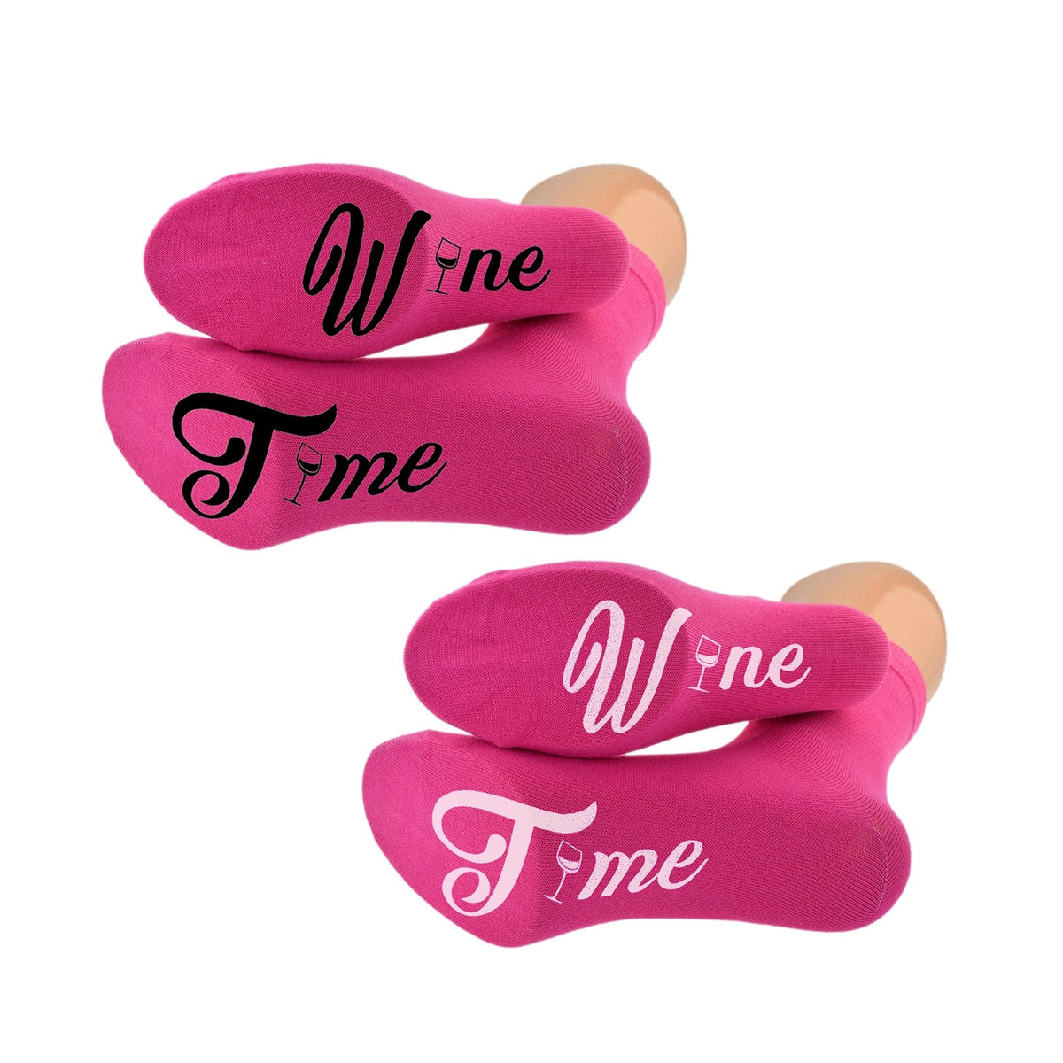 Wine Time Sole Print Ladies Hot Pink Socks| Ashton and Finch