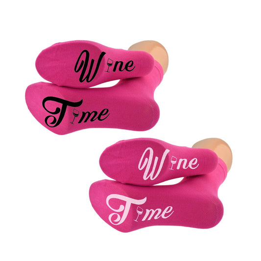 Wine Time Sole Print Ladies Hot Pink Socks| Ashton and Finch