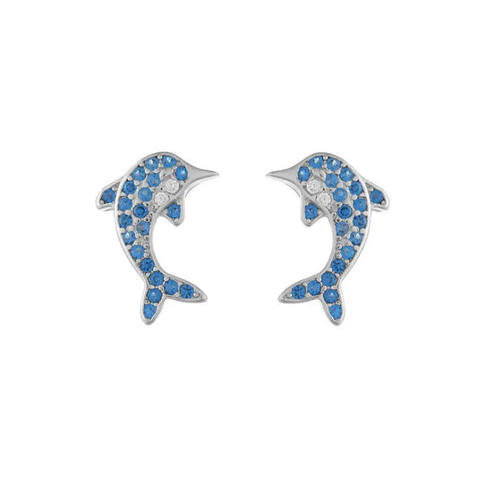 Dolphin Earrings With Zirconia Crystals Stud 925 Silver | Ashton and Finch