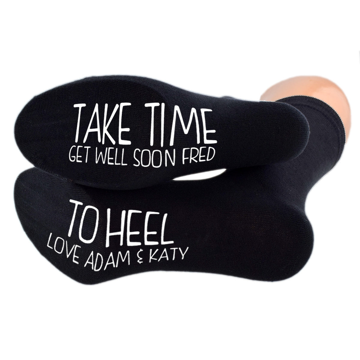 Get Well Soon Take Time To Heel Fun Personalised Sole Print Socks| Ashton and Finch