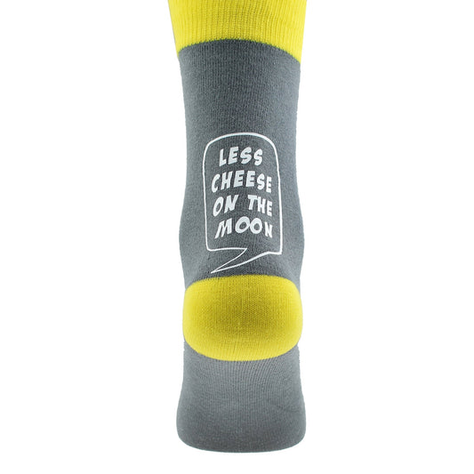 Less Cheese On The Moon Slate Grey Yellow Unisex Socks| Ashton and Finch