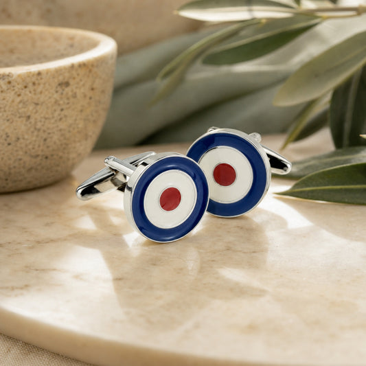 Raf Roundel Mod Cufflinks in a themed setting