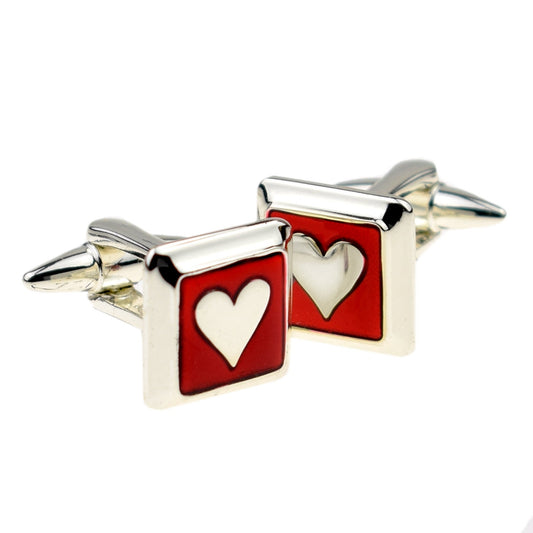 Valentine Red & Silver Heart Cufflinks | Ashton and Finch