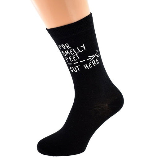 Mens Black Socks Novelty Cut Here Smelly Feet Socks| Ashton and Finch