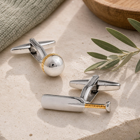 Cricket Bat And Ball Cufflinks in a themed setting