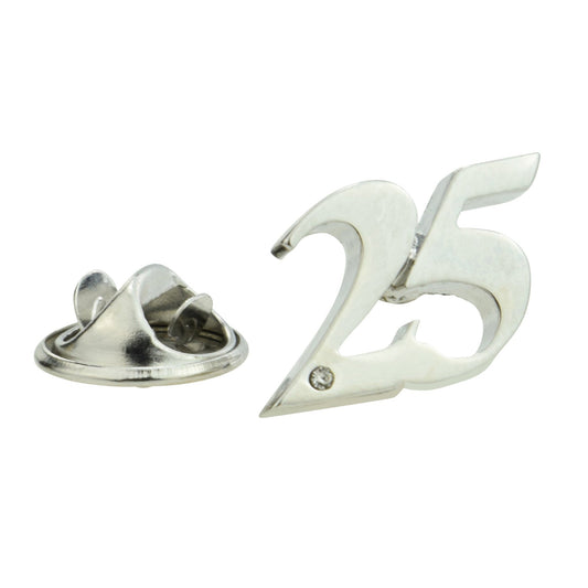 Rhodium Plated 25 Lapel Pin Badge with crystal decoration (AJTP07)