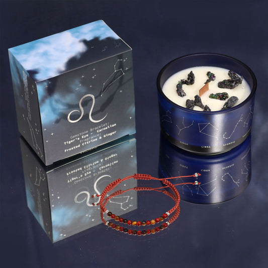Zodiac Crystal Candle with Gemstone Bracelet – Leo