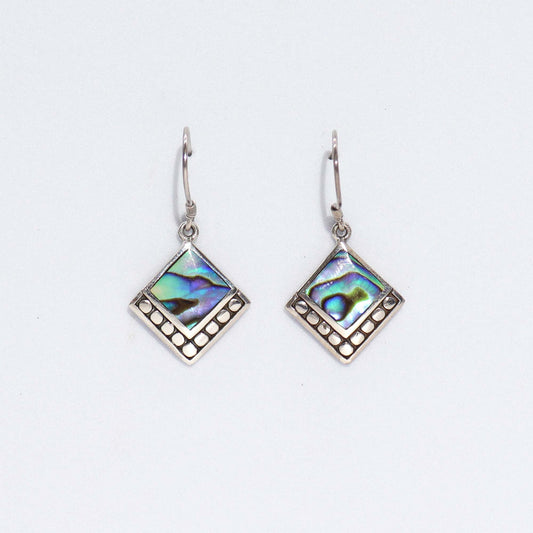 Shell and Silver Square Dot Earrings - Abalone