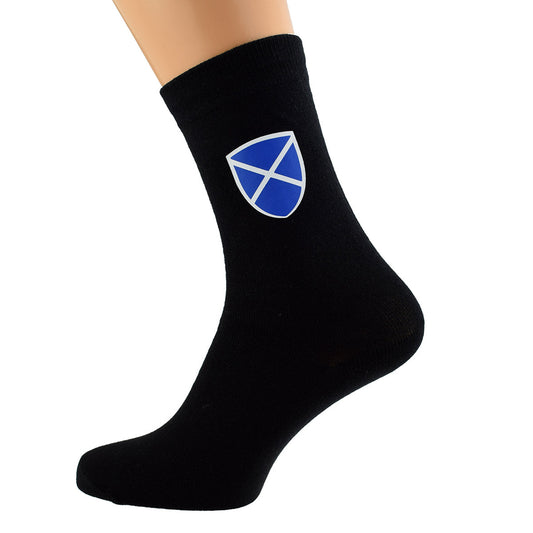 Saint Andrews Cross Shield Design Mens Black Socks| Ashton and Finch