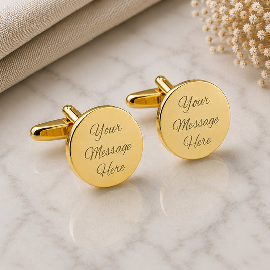 Plain Gold Round Wedding Cufflinks Engravable